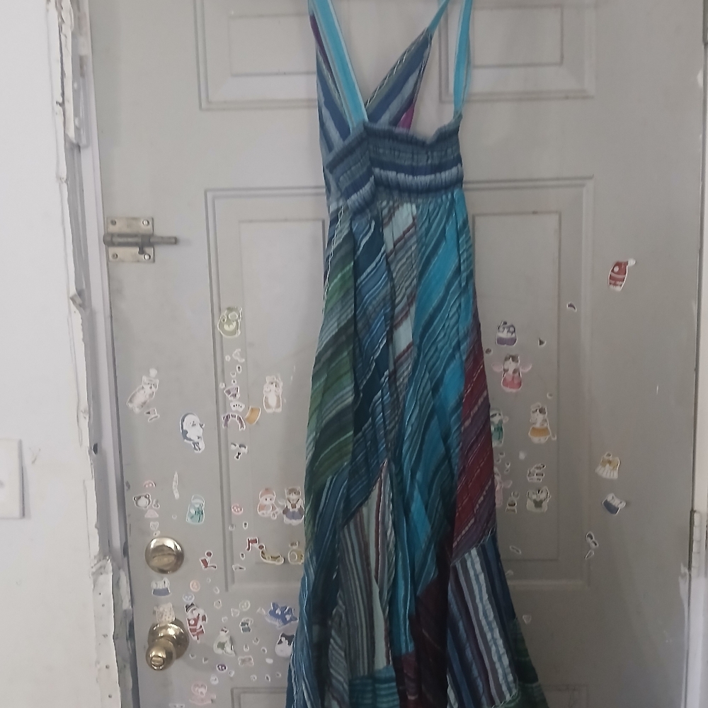 Blue Sky Multicolor Striped Asymmetrical Maxi Dress - Picture 2 of 3